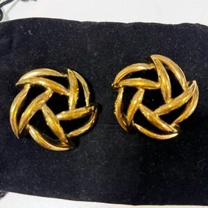 Saint Laurent Arty Earrings in Gold Metal & Black Velvet
